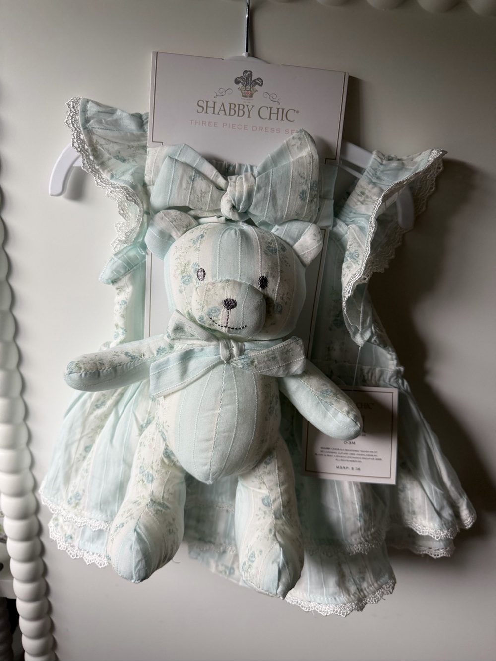 Shabby Chic light blue teddy, dress, and headband